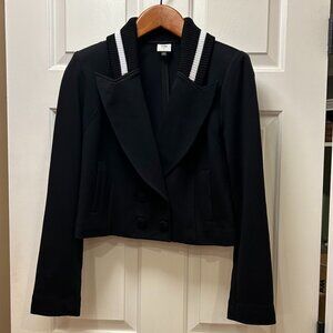 Cabi Black Tie Double-Breasted Cropped Ponte Blazer #6033, Size 6